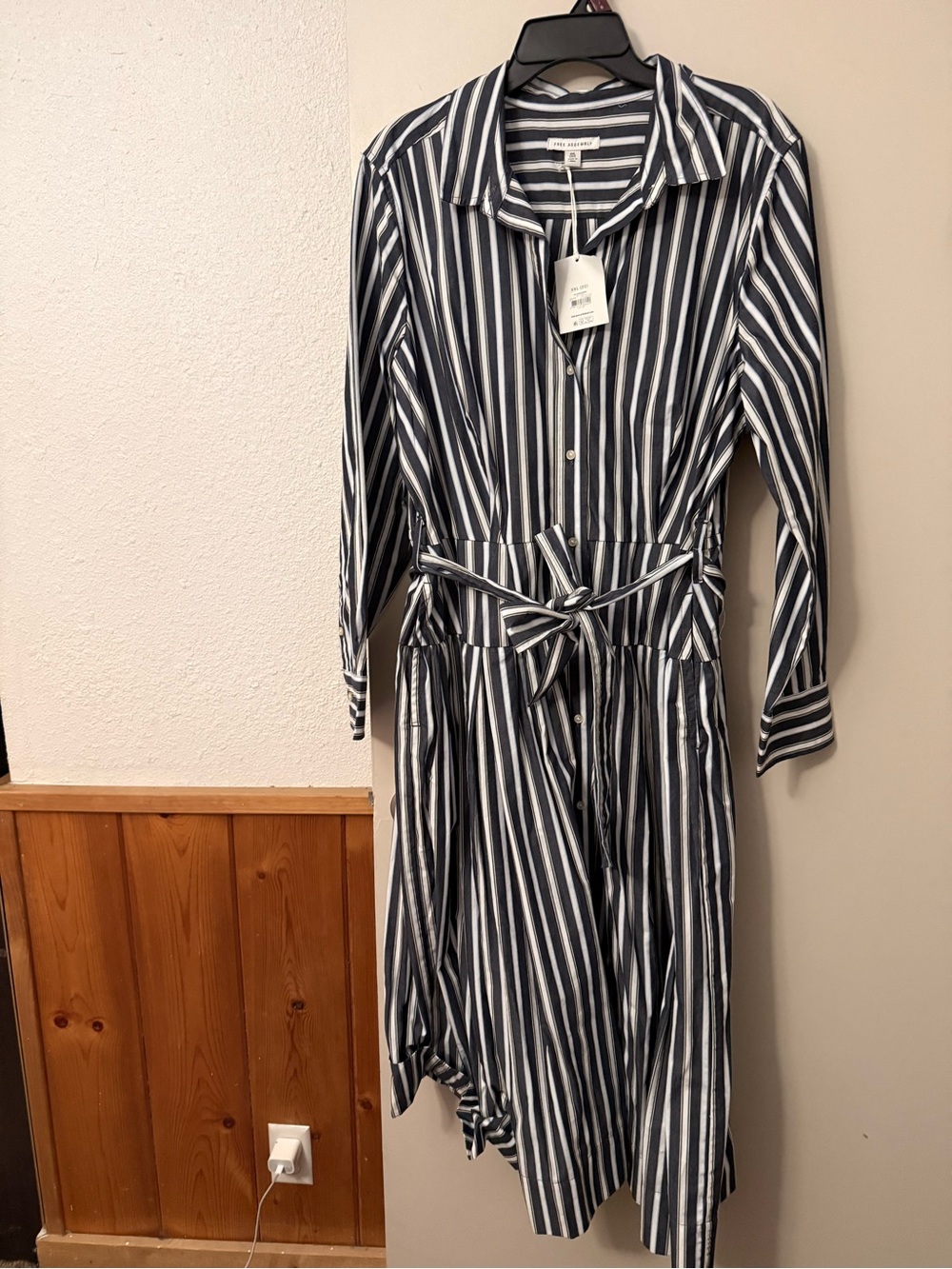 Striped Button-Down Shirt Dress in Navy and White